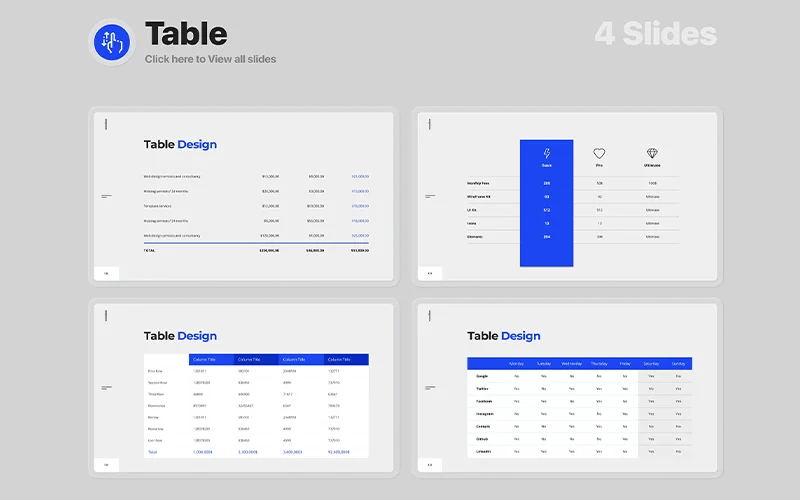 Tables for powerpoint presentation templates 