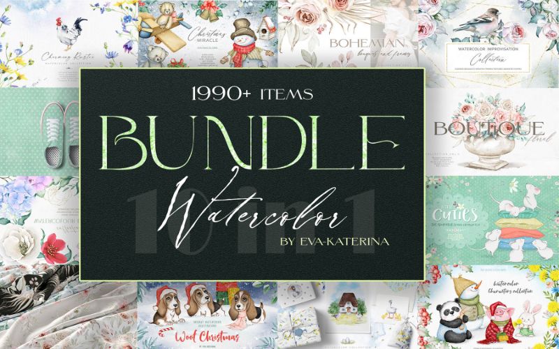 Watercolor illustrations bundle