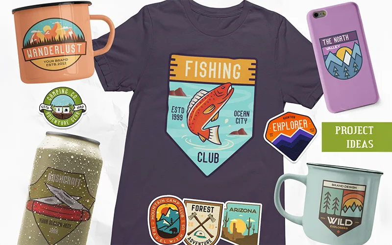 Adventure Badges Printed On A T-Shirt