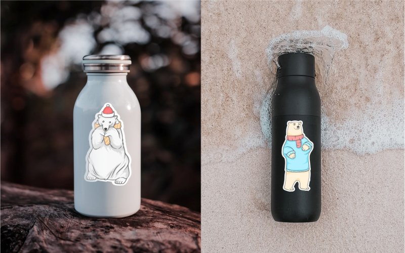 cute animals bottle mockup