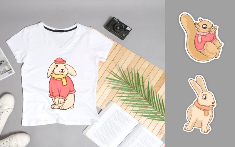 cute animals t shirt mockup