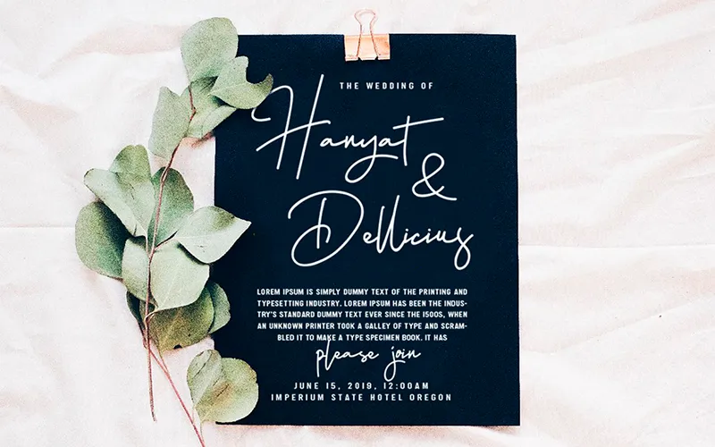 An invitiation card designed with the Hellena Jeslyn Script