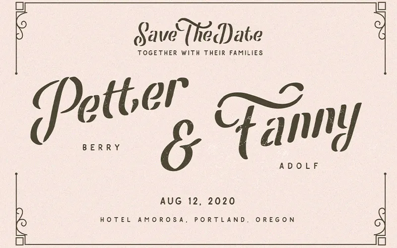 A wedding card styled with the Leatherhand script