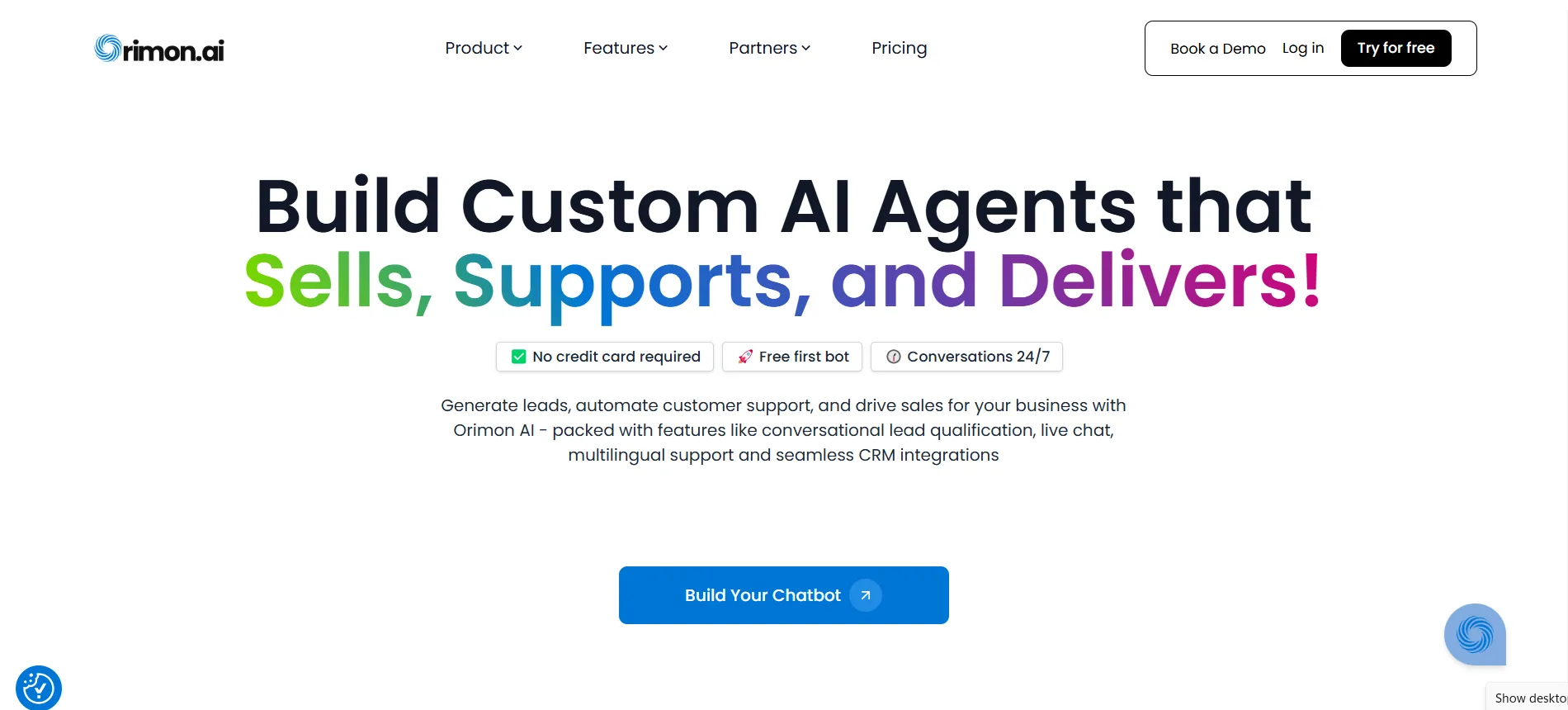 Landing Page of Orimon AI