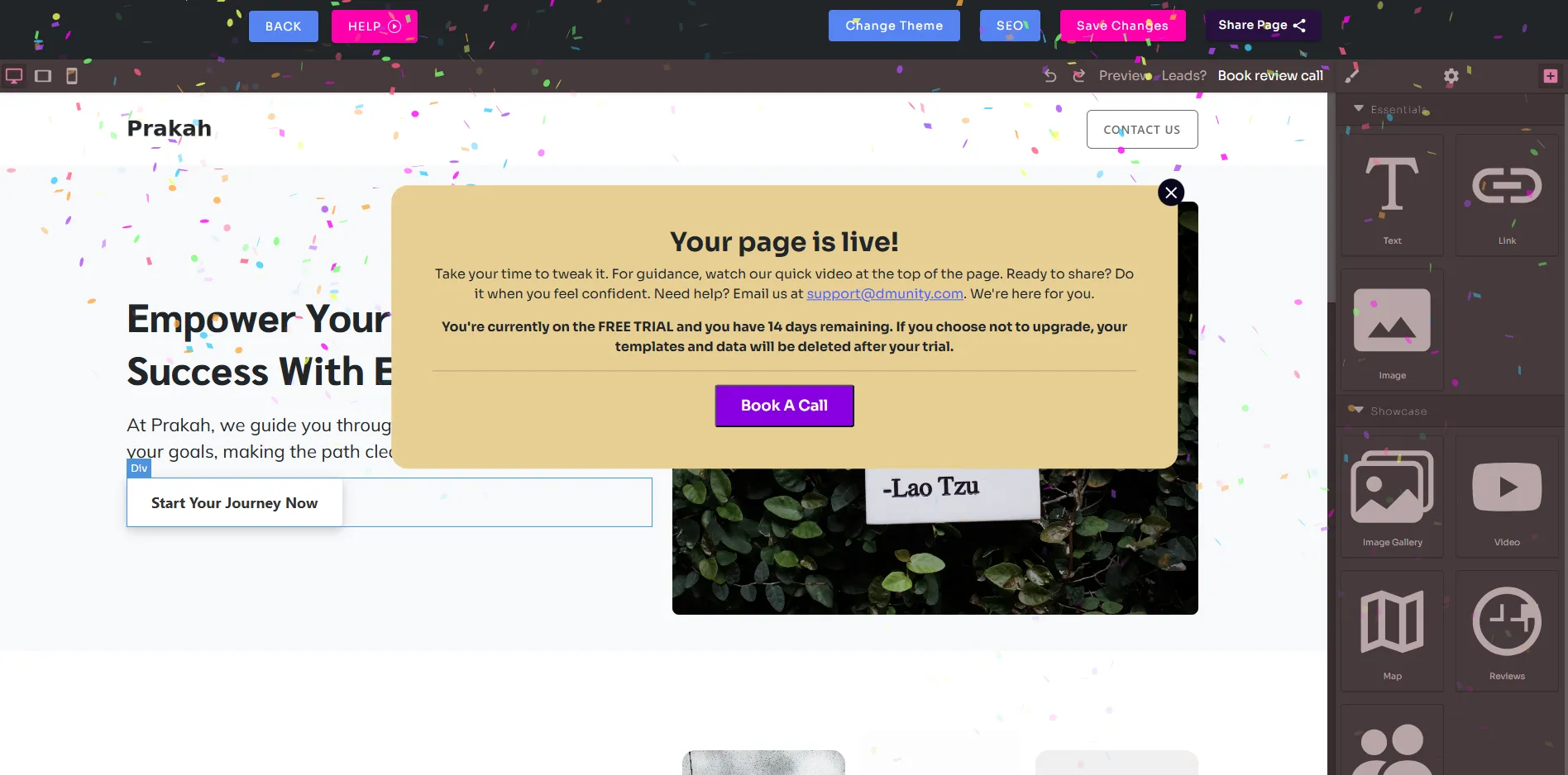 Preview of a dMunity generated landing page