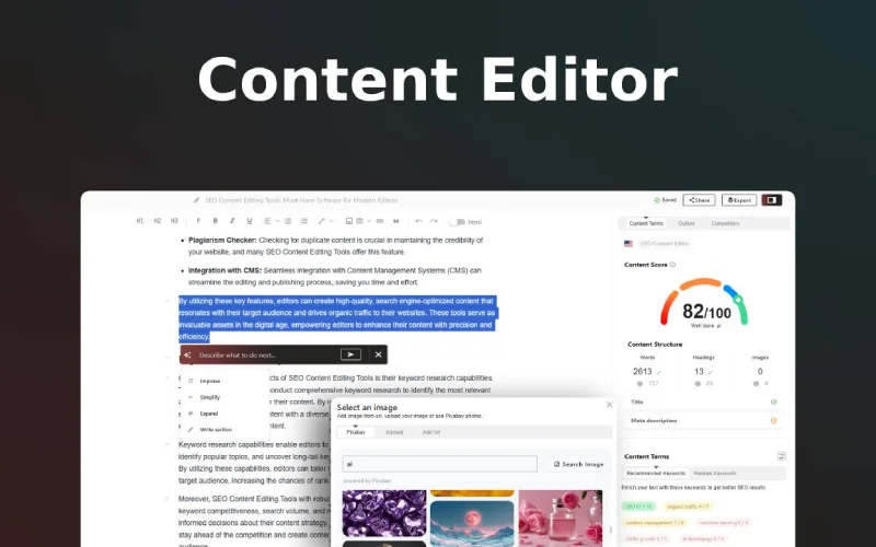 content editor feature of SEOMaker