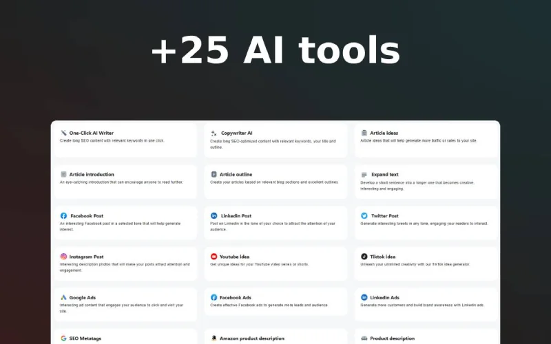 seomaker - AI Tool For SEO Optimization offers 25+ AI Tools