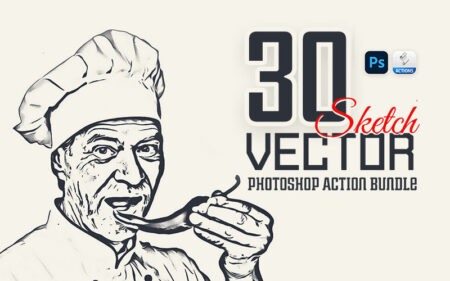30 Vector Sketch Photoshop Action Feature Image
