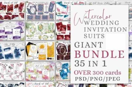 watercolor wedding invitation , giant bundle 35 in 1 pack