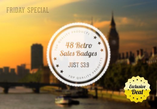 48 Retro Sales Badges with an extended license