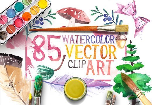 85 Watercolor Clip Art Bundle + Huge Bonus Feature Image