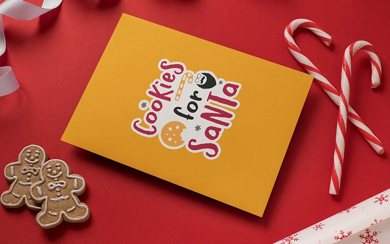 Christmas Stickers yellow card mockup with sticker