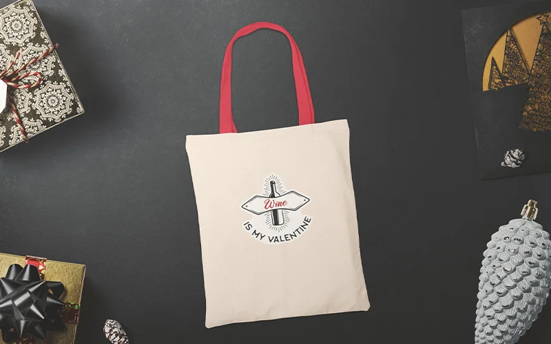 Valentine stickers on a tote bag