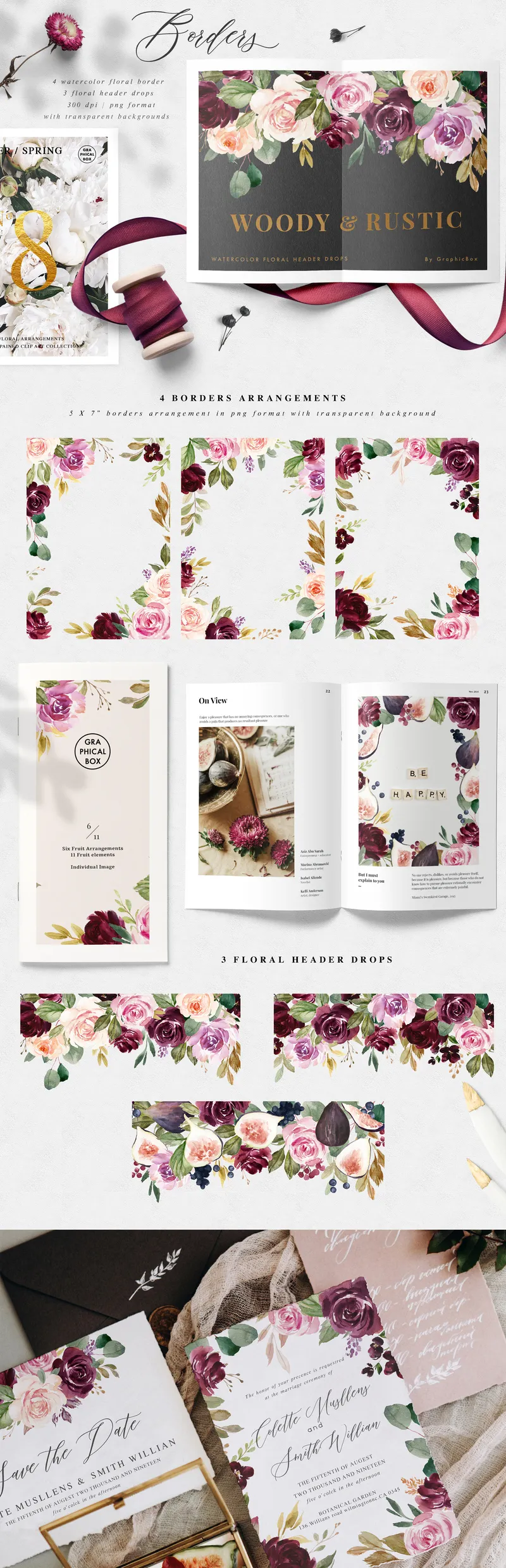 Watercolor Floral PNG Border Images
