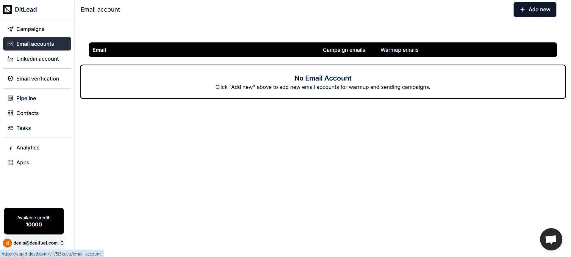 DitLead AI Outreach Tool - Email Accounts
