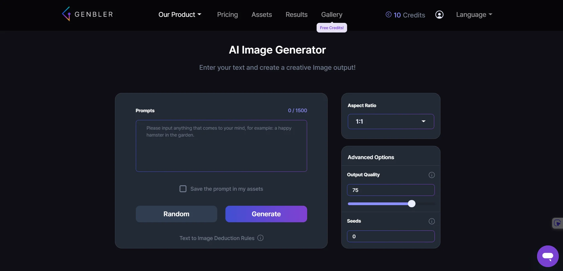 Text to image generator feature of Genbler