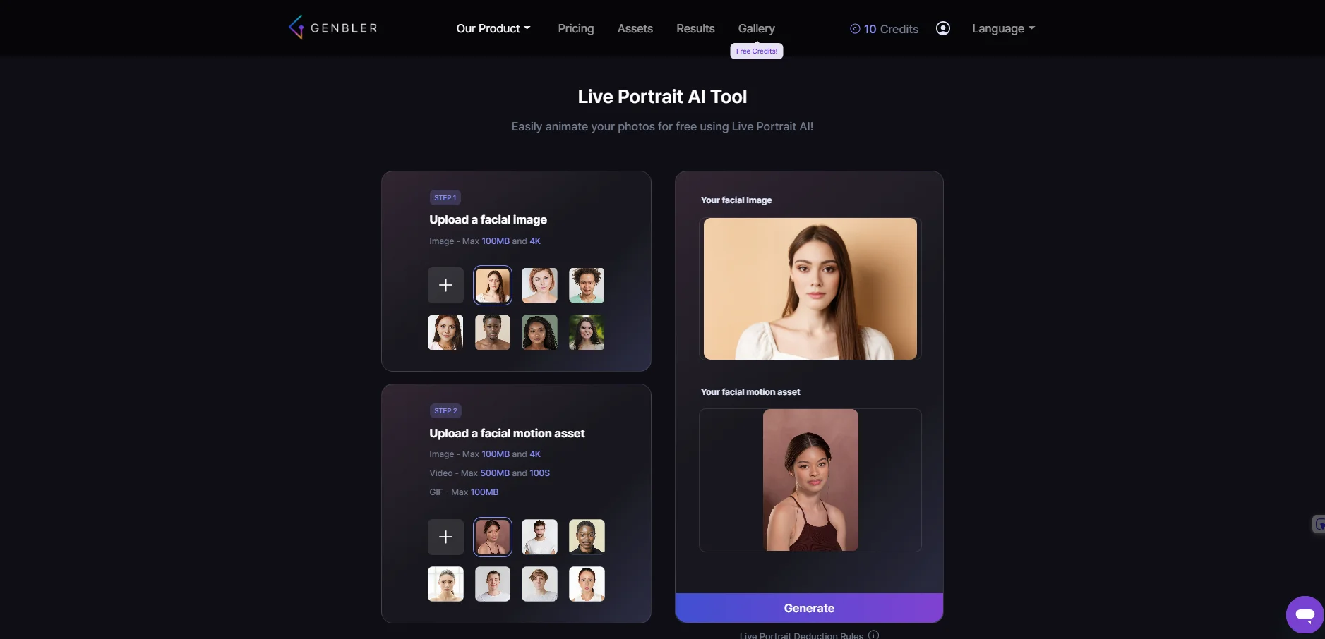 Live Portrait AI Tool Feature of Genbler - Multimedia Suite