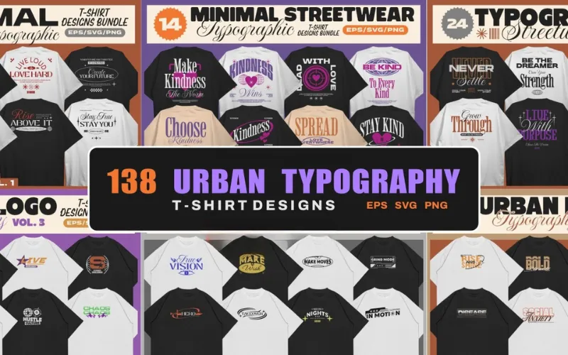 Urban Typography T Shirt Designs Bundle Feature Image