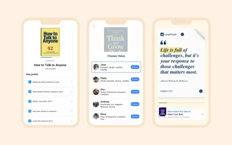 LeapAhead Book Summary App User Interface
