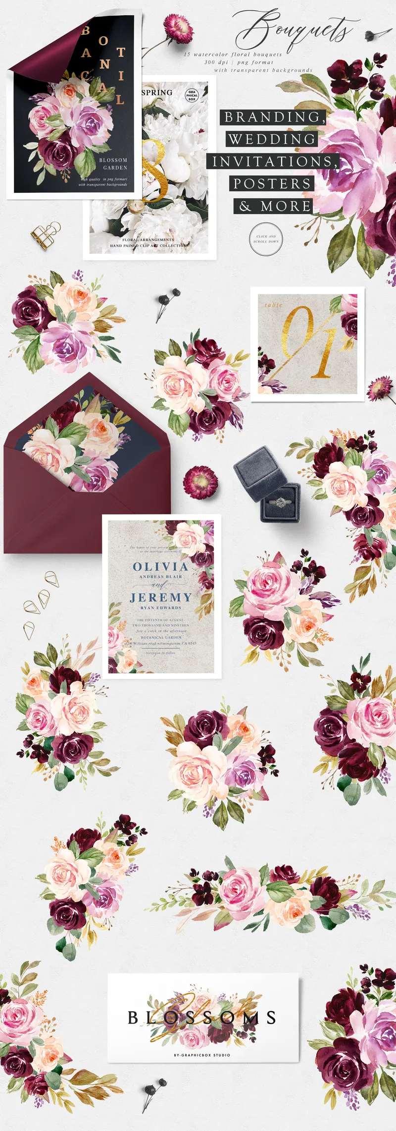 Watercolor Floral PNG Bouquets