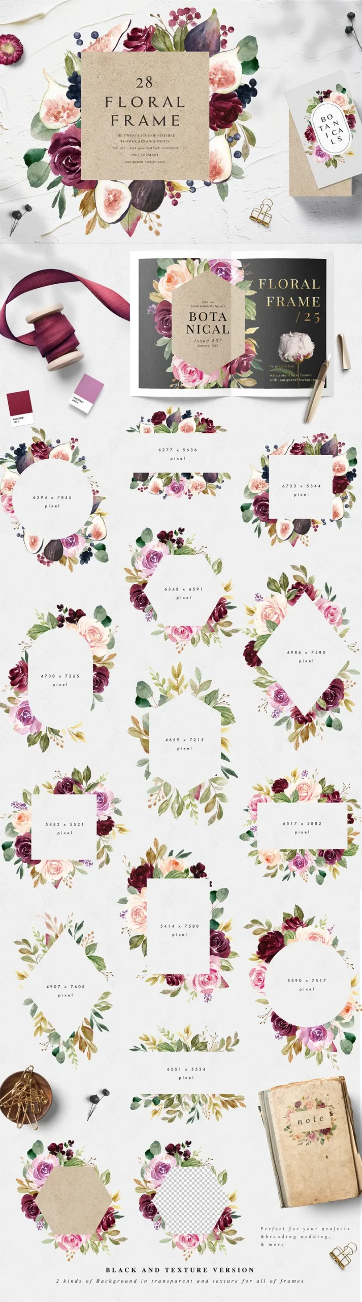 Watercolor Floral PNG Frame Images