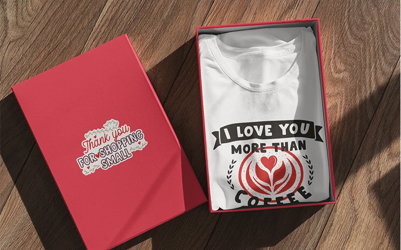 mockup of a folded t-shirt inside a box