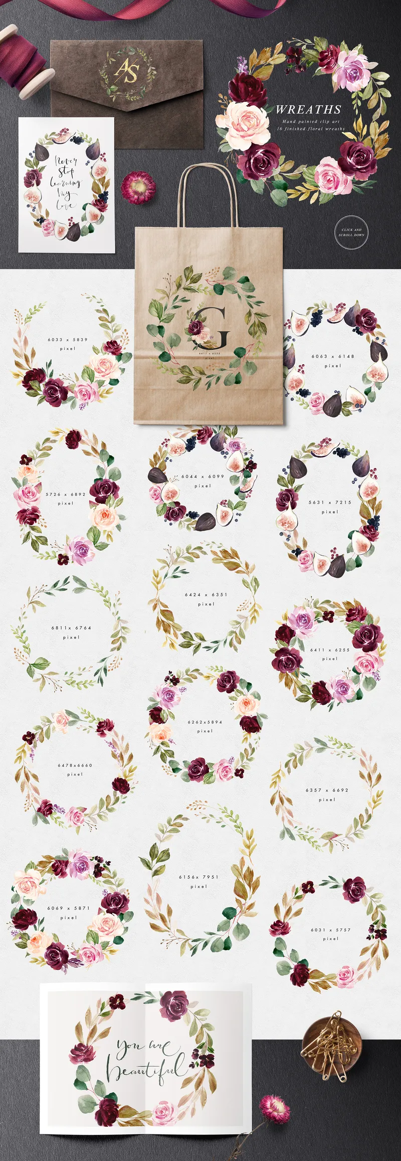 Watercolor Floral PNG Wreath Images