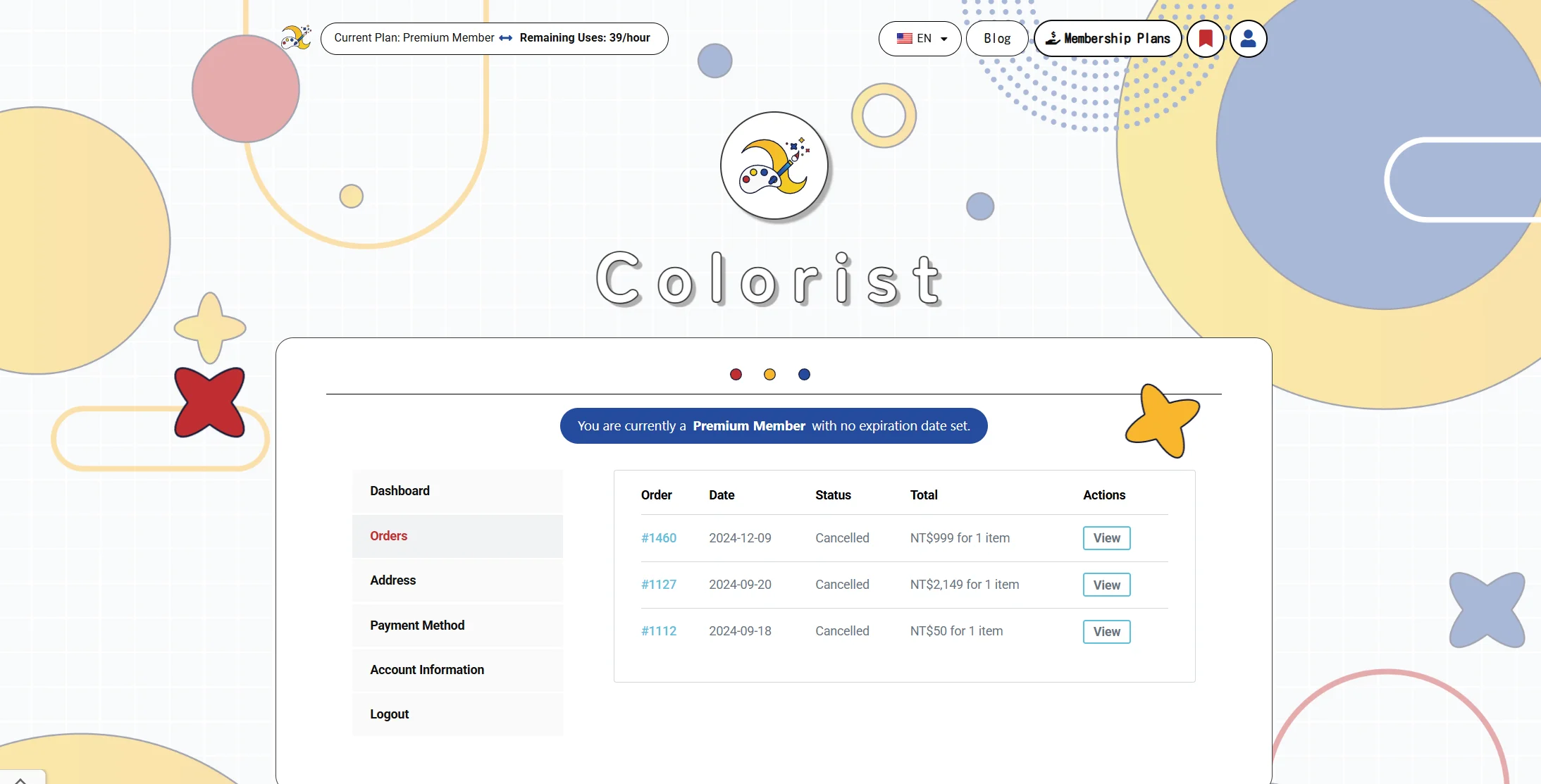 Member Dashboard Of Colorist