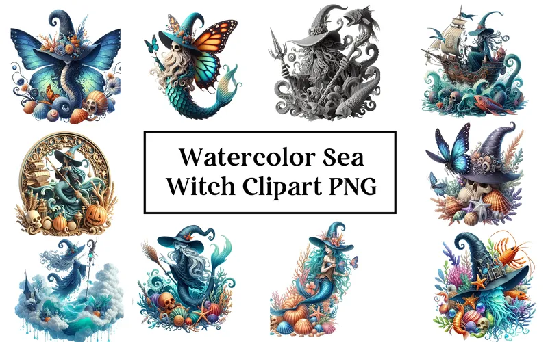 Sea Witch Watercolor Clipart