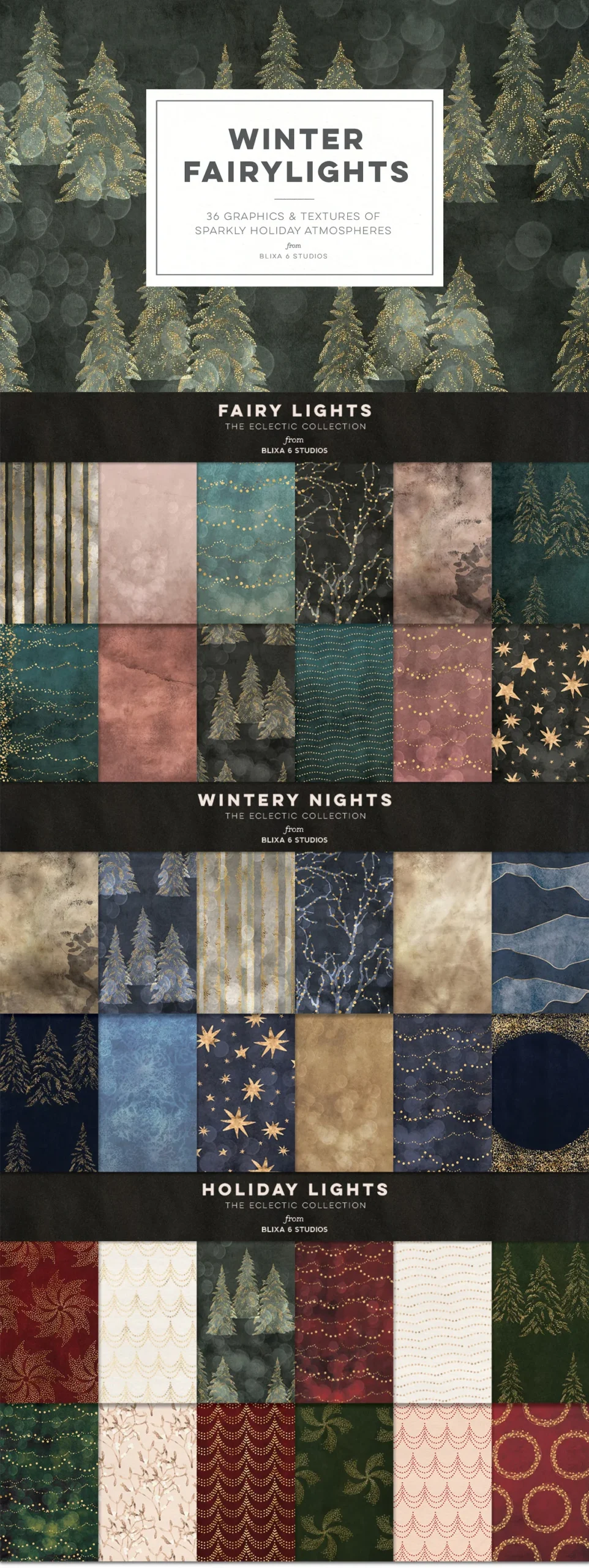 Winter Fairylights backgrounds, Nature texture background bundle