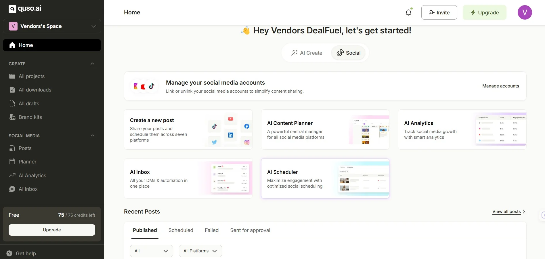 Social Media Management Feature Of Quso