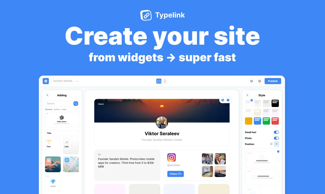 Create your site using Typelink Widgets For your website