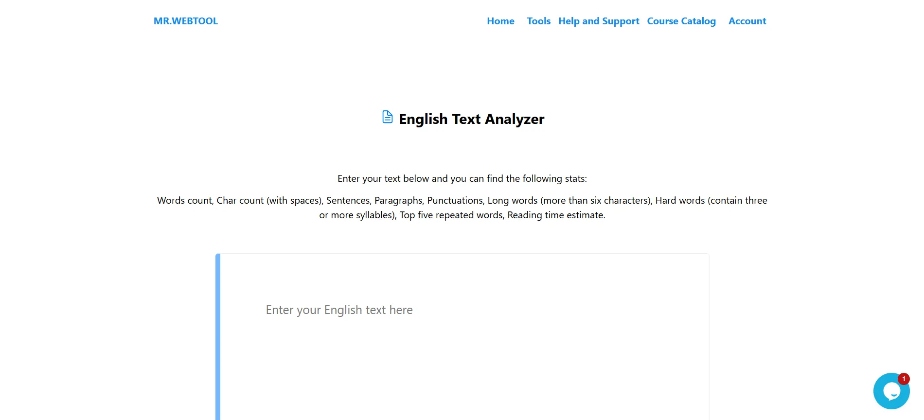 English Text Analyzer in Mr.Webtool