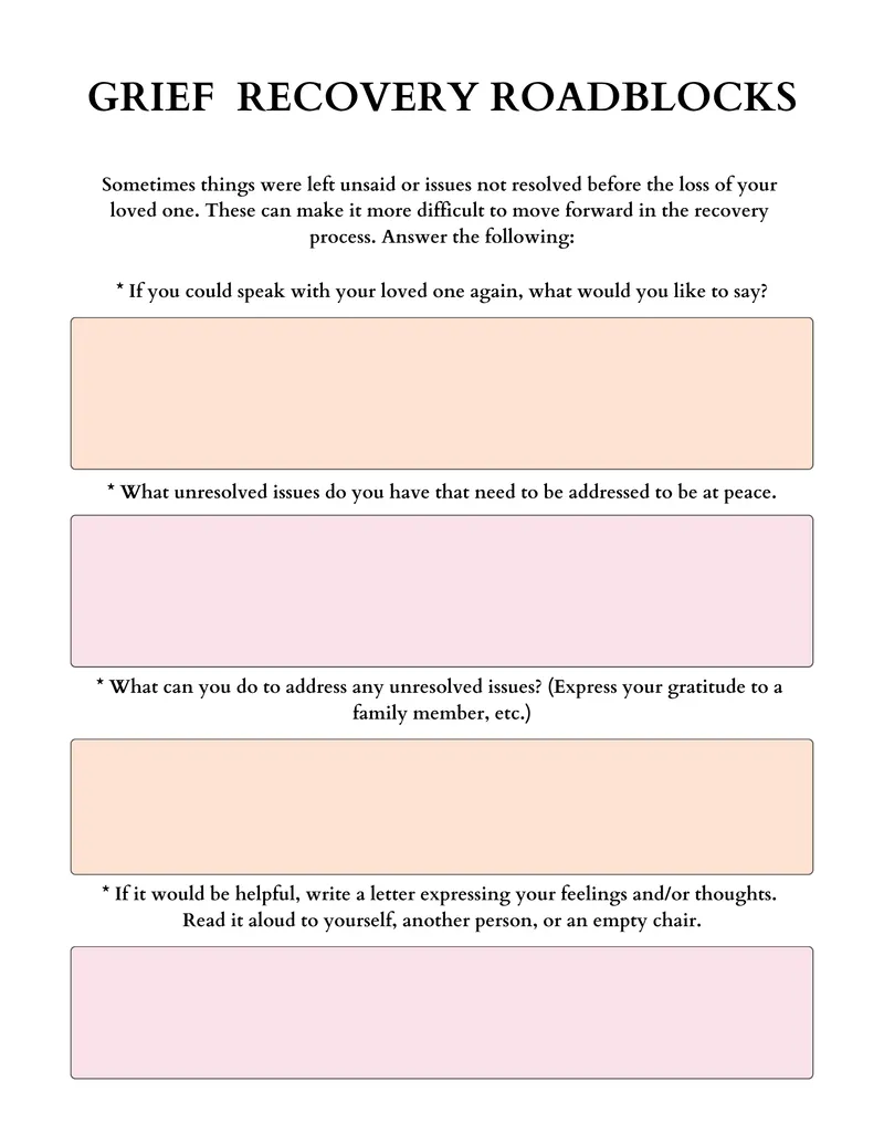 Grief Recovery Roadblocks Template