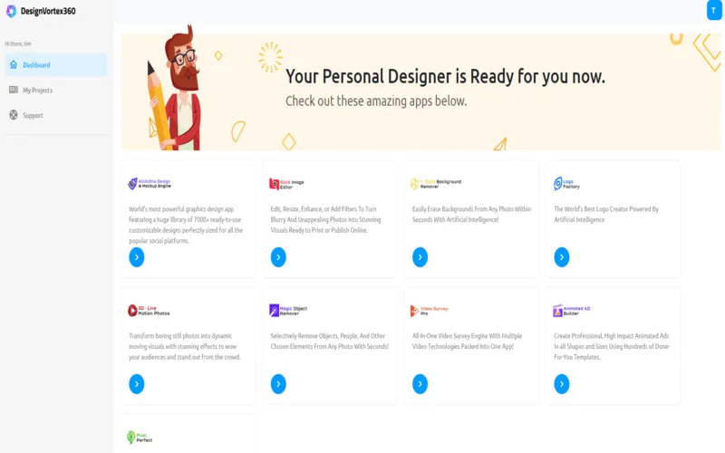 Main dashboard of AI design generator preview image