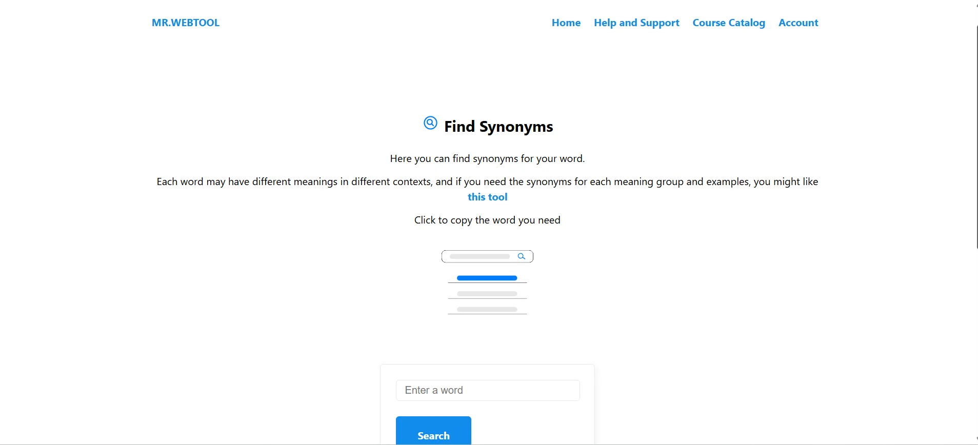 Synonym finder in Mr.Webtool text analysis tool