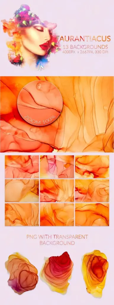Aurantiacus Alcohol Ink Backgrounds Preview image