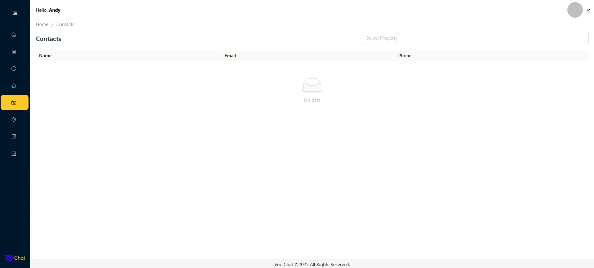 Preview of Contacts page in VooChat Live Chat Platform