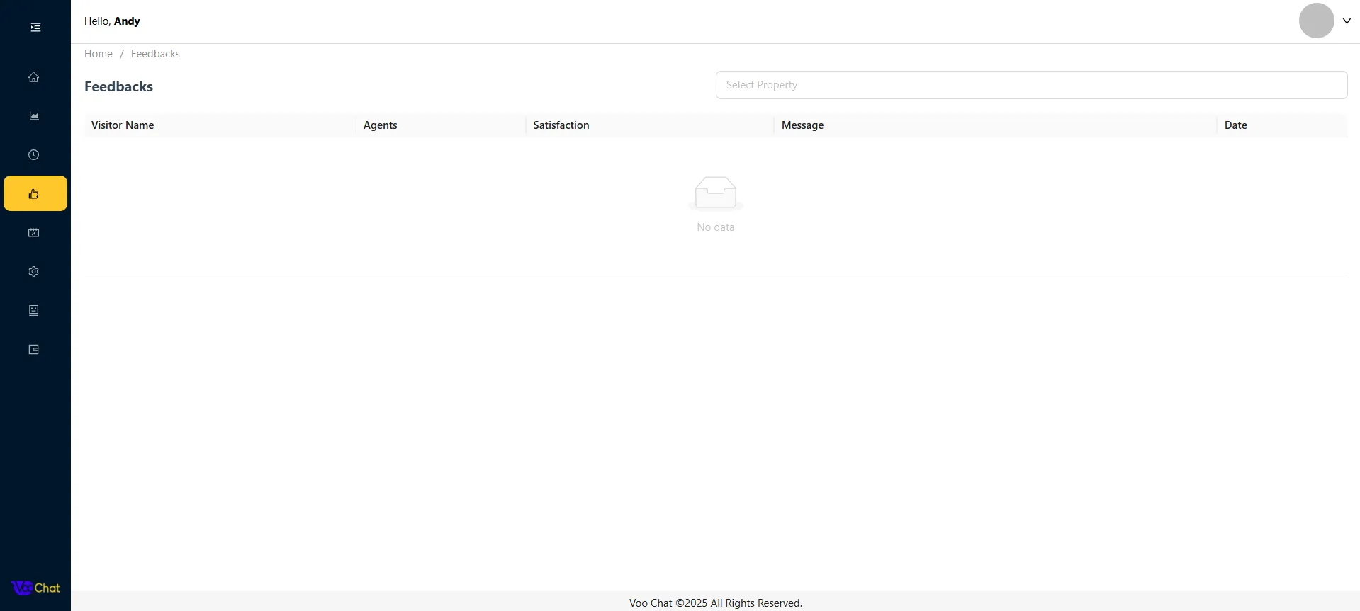 Preview of Feedbacks page in VooChat Live Chat Platform