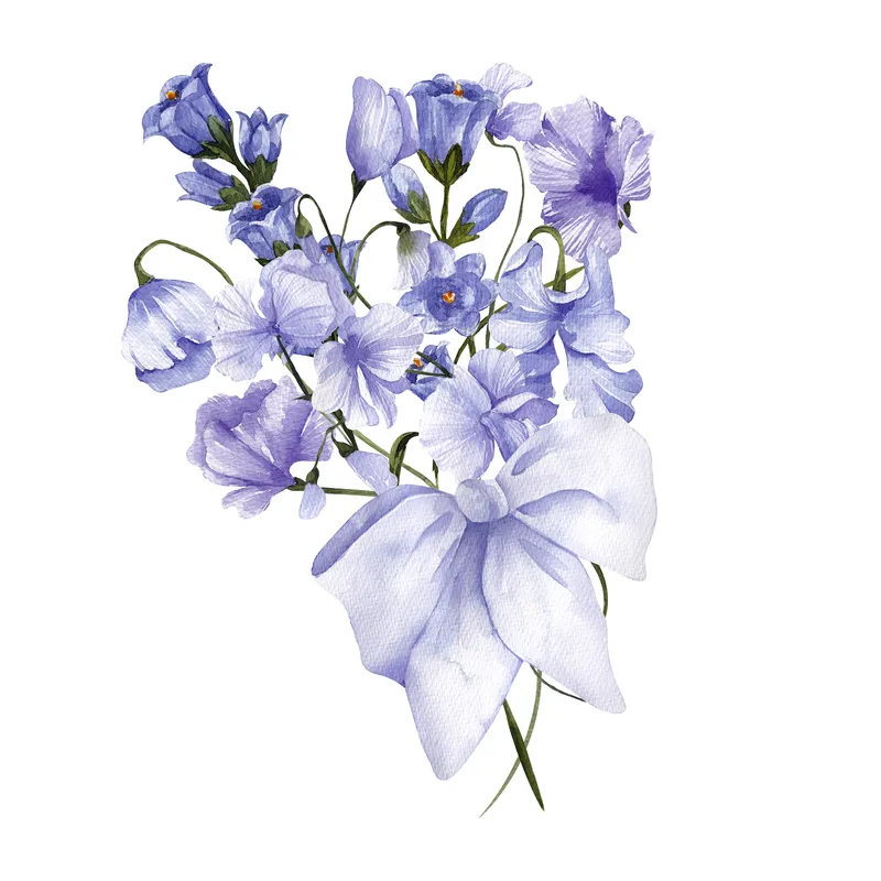 Purple watercolor flowers bouquet preview image