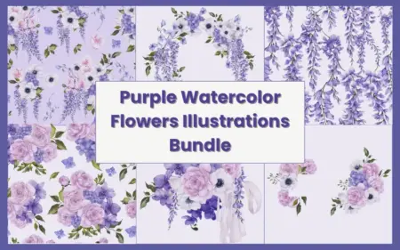 Purple Watercolor Flowers Illustrations Bundle Feature Image