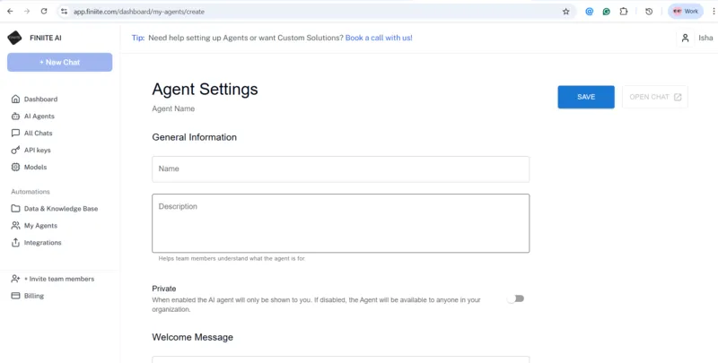 Visual AI agent builder interface