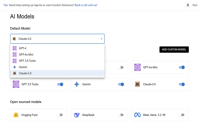Multiple LLM agents deployment Interface