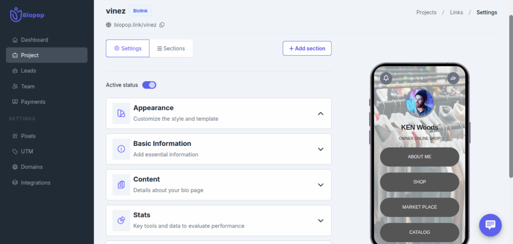 Project Management In Biopop Link In Bio Tool