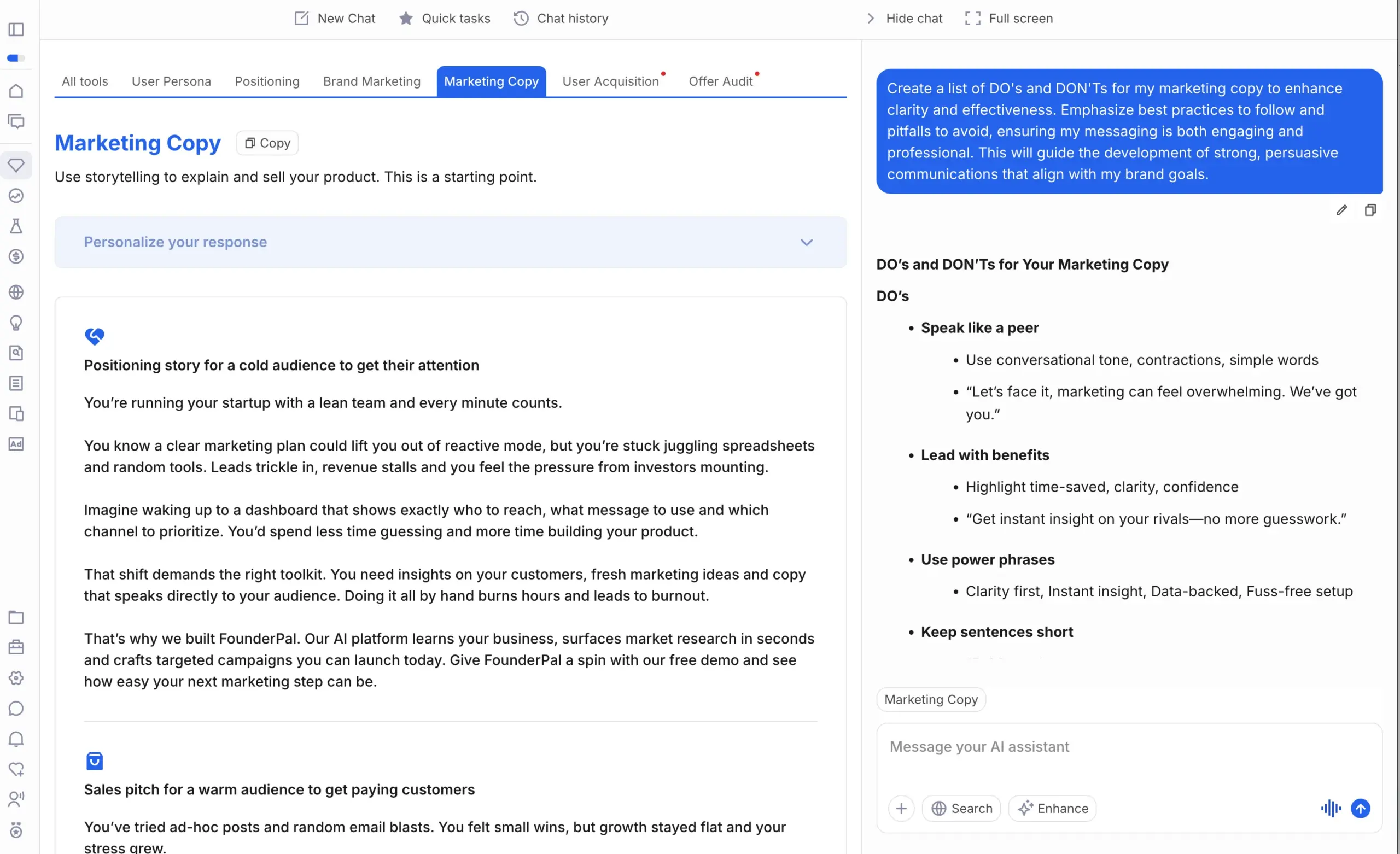 Preview of FounderPal AI Marketing Assistant