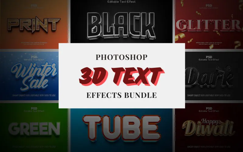 10 Photoshop 3D Text Effects Bundle - Freebie
