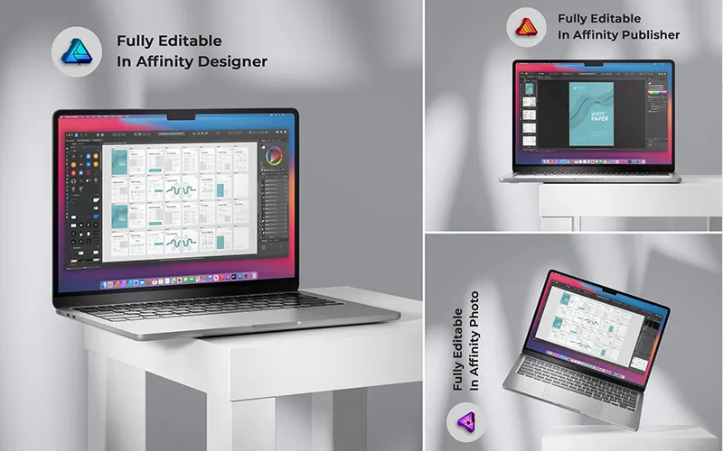 Affinity software interfaces on laptops