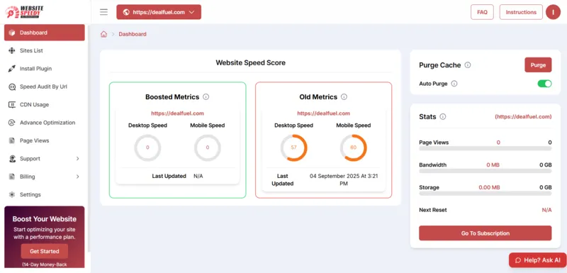 Website Speedy Dashboard