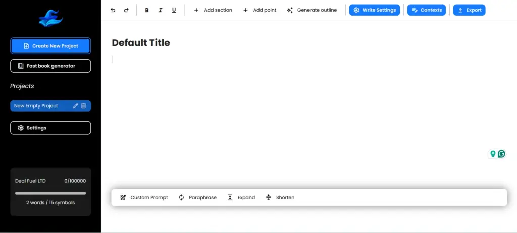 Book Witch Ai Book Writer & Editor Dashboard