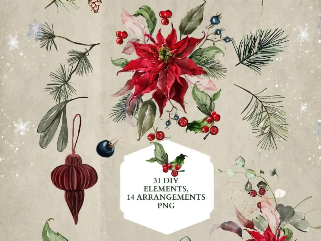 a collection of traditional Christmas elements, including patterns, frames, and banners.